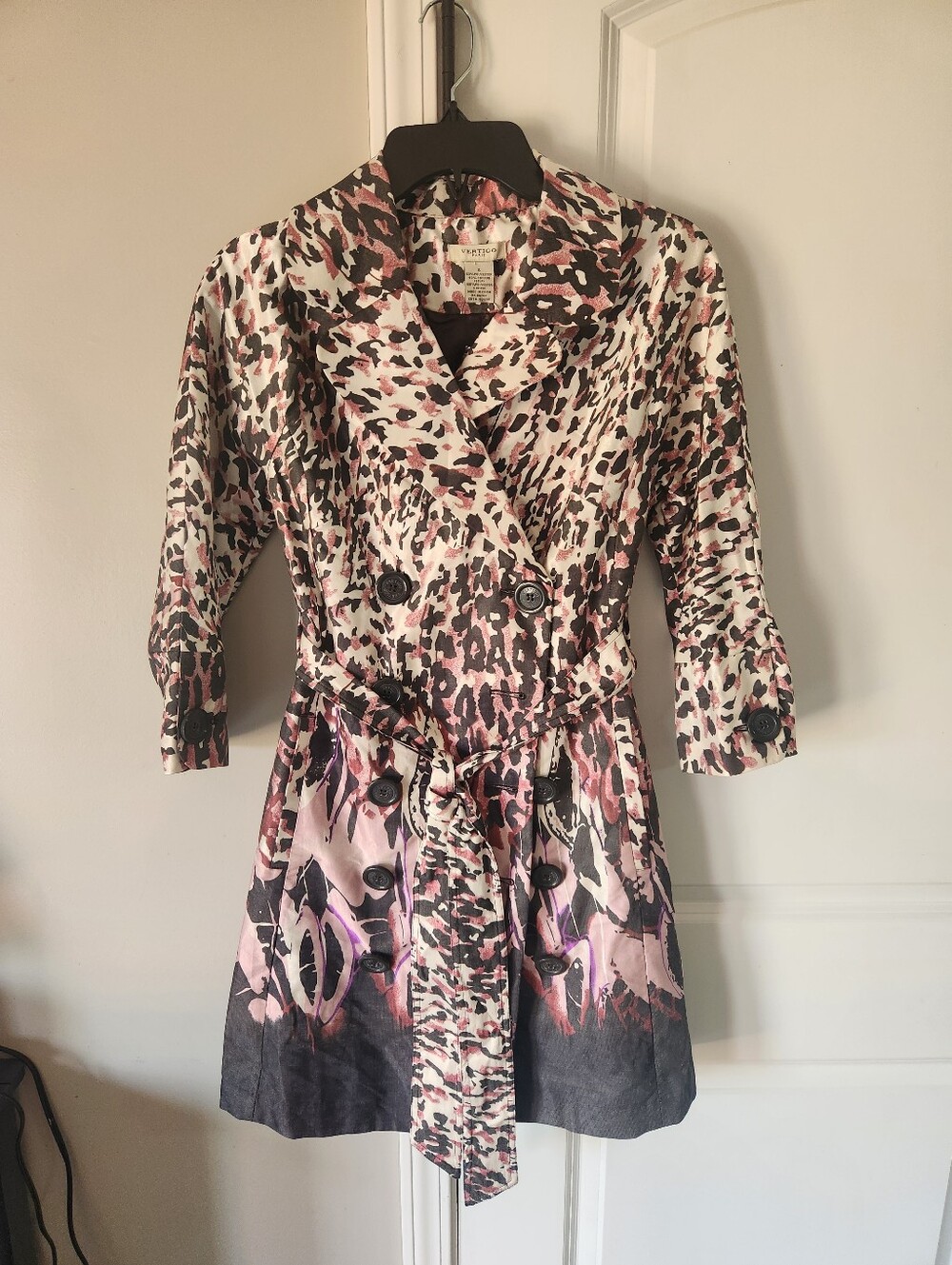 Vertigo Paris Pink, Black & White Leopard-Print Trench